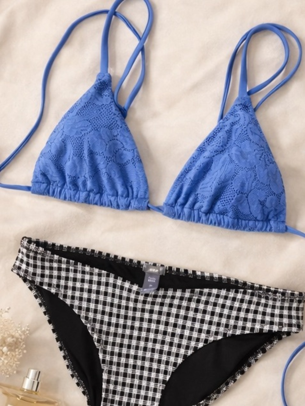 🌊 Aerie Mix & Match Bikini Set: Periwinkle Lace & Gingham 🖤